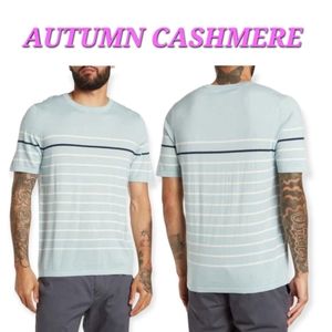 AUTUMN CASHMERE cotton & Cashmere blend Mariner Stripe T-Shirt in light blue